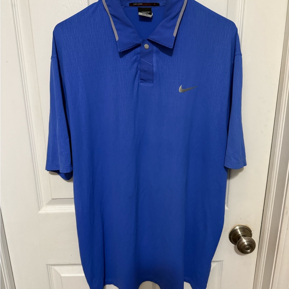 Nike Dri-Fit Tiger Woods Collection Golf Polo Shirt Size L Blue Short Sleeve